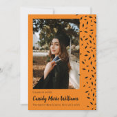 Noir Orange Confetti Faire-part de graduation (Devant)