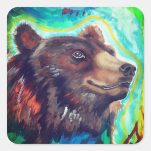 Noir ours carré autocollant conception abstraite