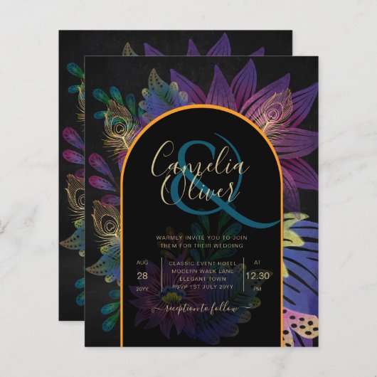 Noir Peacock Jewel Tones Floral Wedding (Voorkant / Achterkant)