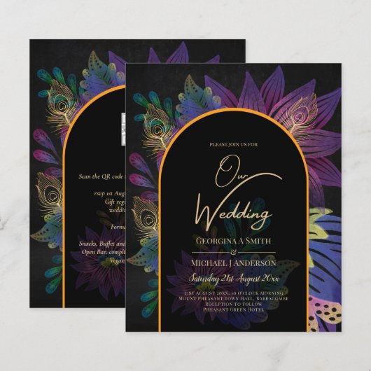 Noir Peacock Jewel Tones Floral Wedding (Voorkant / Achterkant)