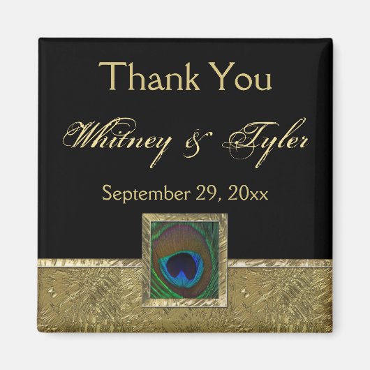 Noir, Peacock Or Plumes Mariage Faveur Aimant (Devant)