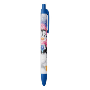Noir Pingouin de Noël mignon avec stylo cadeau
