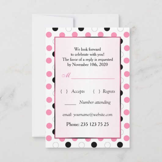 Noir, pois rose, blanc RSVP (Dos)