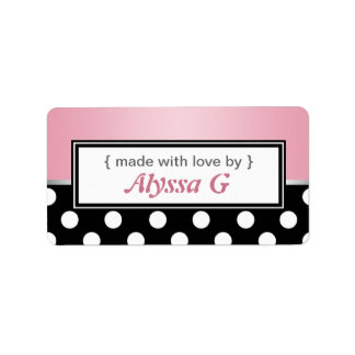 Noir Polka Dot rose Étiquettes de cuisson personna