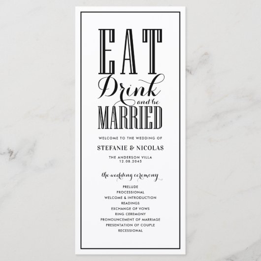 Noir | Programmes de mariage Manger Boire et être (Devant)