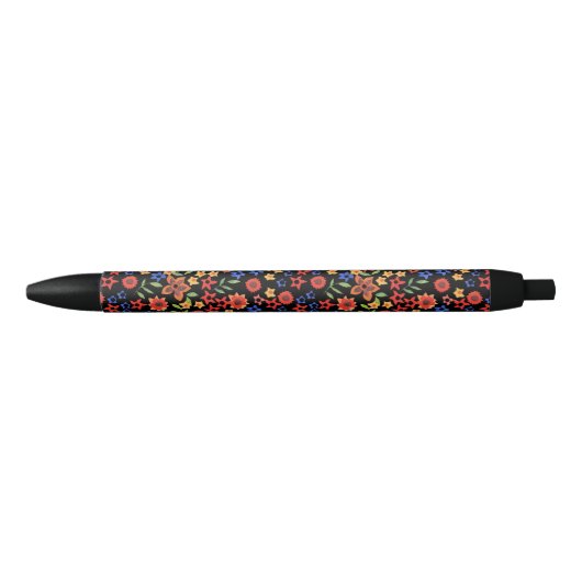 Noir Rétro stylo chic de coutume d'impression florale (Devant)