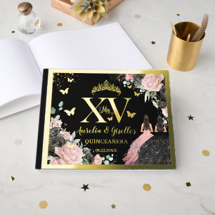 Noir Rose Fleurie Quinceanera Quince 15 XV Jumeaux