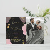 Noir rose Golden Wedding Invitations avec photo (Debout devant)