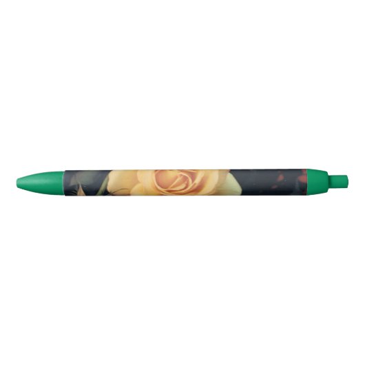 Noir Rose jaune sur stylo vert (Devant)