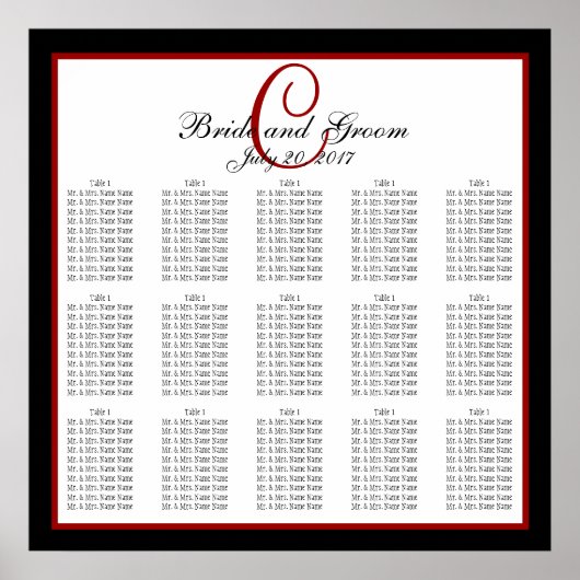 Noir Rouge Blanc Monogramme Mariage Tableau 150 (Devant)
