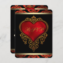 Noir rouge et mariage or RSVP Invitation