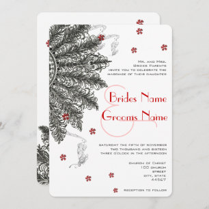 Noir rouge (moins de fleurs) Invitations de mariag
