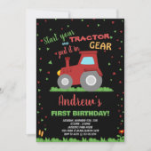NOIR ROUGE Vert Grass Tracteur Invitations Anniver (Devant)