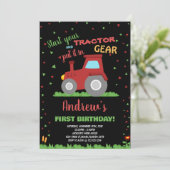 NOIR ROUGE Vert Grass Tracteur Invitations Anniver (Debout devant)