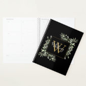 Noir Script Monogramme Vert Floral (Devant avec enveloppe)