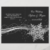 noir Silver Snowflakes programmes de mariage pliés (Devant)