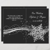 noir Silver Snowflakes programmes de mariage pliés (Devant / Derrière)
