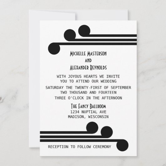 Noir Simple Déco Chic Mariage Invitation (Devant)