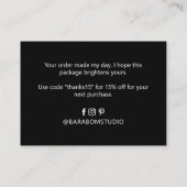 Noir simple Merci moderne Cartes de visite (Dos)