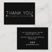 Noir simple Merci moderne Cartes de visite (Devant / Derrière)
