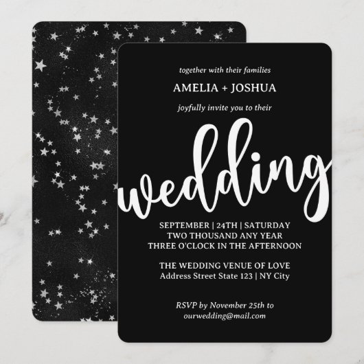 Noir Simple Moderne Avec Faire-part de mariage Éto (Devant / Derrière)