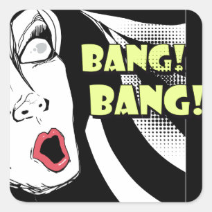 Noir strips stijl bang vrouw - bang bang bang vierkante sticker