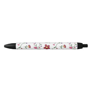 Noir Stylo à encre noire avec motif floral et garniture