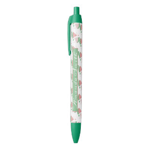 Noir Stylo à encre noire avec pastilles roses de pastèq