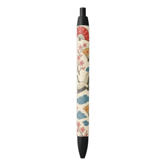 Noir Stylo à motif de grue japonaise Sakura – Tradition (devant Vertical)