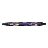 Noir Stylo Bleu Floral avec Nom (Devant)