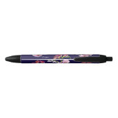Noir Stylo Bleu Floral avec Nom (Dos)