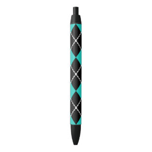 Noir Stylo Cadeau Rétro Cool Argyle Turquoise