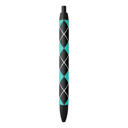 Noir Stylo Cadeau Rétro Cool Argyle Turquoise (devant Vertical)