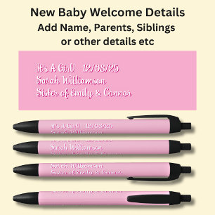 Noir Stylo de bienvenue pour bébé, Ajouter des noms et 