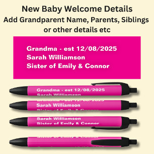 Noir Stylo de bienvenue pour bébé, Ajouter des noms et