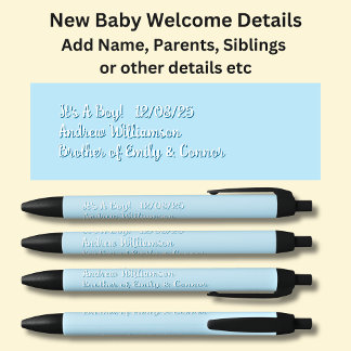 Noir Stylo de bienvenue pour bébé, Ajouter des noms et
