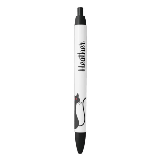Noir Stylo de coeur de chat avec le nom (devant Vertical)