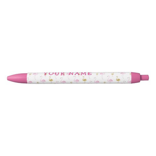 Noir Stylo de Flamant rose Tropical Personnalisé (Devant)