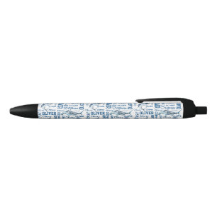 Noir Stylo de nom de garçon personnalisé avec requins