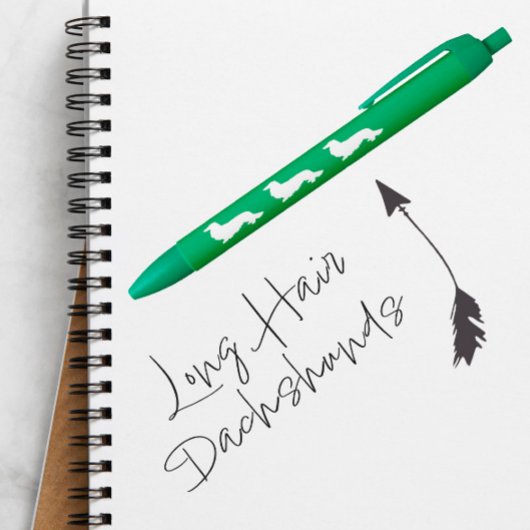 Noir Stylo d'encre Dachshund long cheveux vert