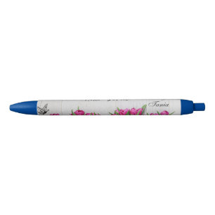 Noir Stylo Élégant Floral personnalisé encre noire