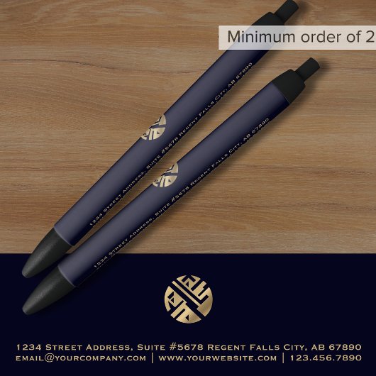 Noir Stylo en or bleu marine avec logo