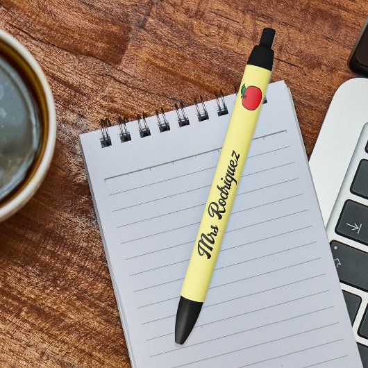 Noir Stylo enseignant avec nom et illustration Apple