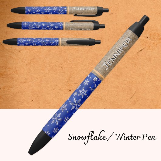 Noir Stylo Flocons de Neige d'Hiver, Noël, Nom Élégant
