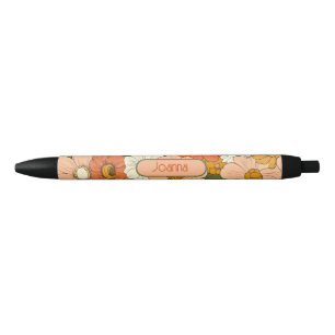 Noir Stylo Floral Orange Groove Personnalisable