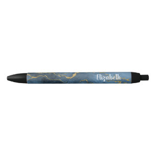 Noir Stylo géode d'agate bleu marine or moderne