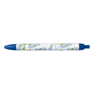 Noir Stylo Hydrangea bleu personnalisé