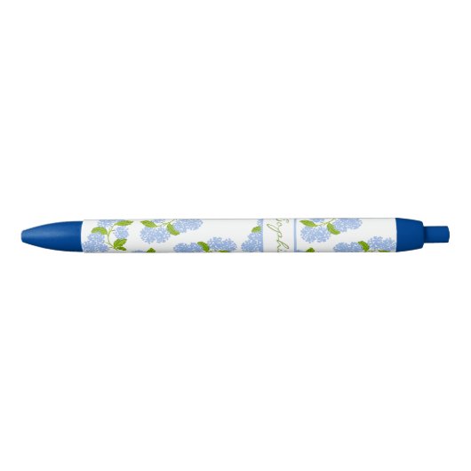 Noir Stylo Hydrangea bleu personnalisé (Devant)