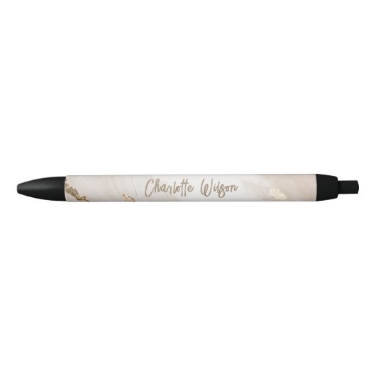 Noir Stylo monogramme abstrait en marbre avec paillette (Devant)