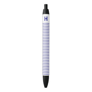 Noir Stylo Monogramme Rayures Bleu Marine Blanc